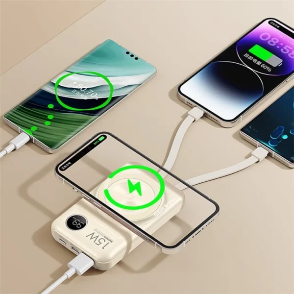 Remax 10000mAh Magnetic Wireless Powerbank 15W QC  Fast Charging with 2 Built-In Cable  RPP-527 - Image 5
