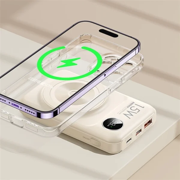 Remax 10000mAh Magnetic Wireless Powerbank 15W QC  Fast Charging with 2 Built-In Cable  RPP-527 - Image 7