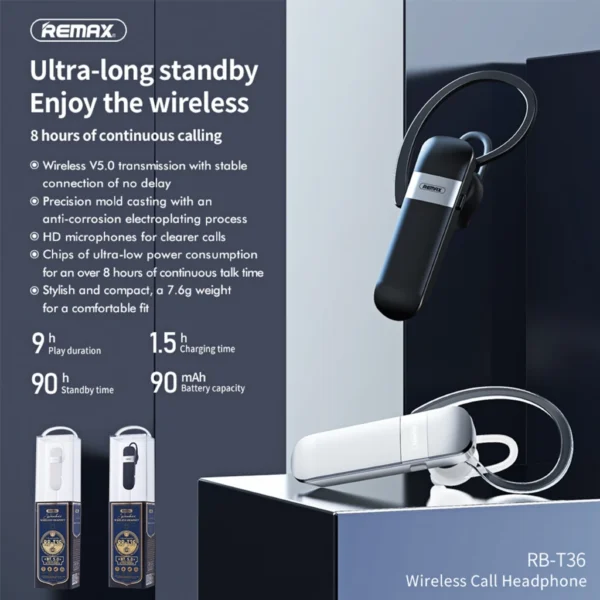 Remax Wireless Bluetooth 5.0 Call Headphone for Mobile Phone RB-T36 - Image 6