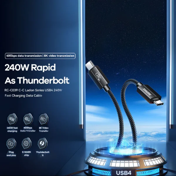 Remax Type-c to Type-c 240W Fast Charging Data Cable for Notebook RC-C039 - Image 6