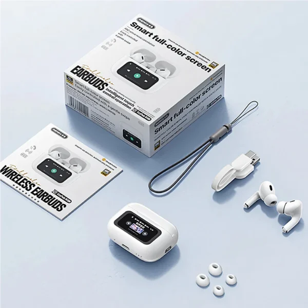 Remax Noise Reduction Wireless Earbuds with Touchscreen for Phone CozyPods W30N -WHITE- - Image 5