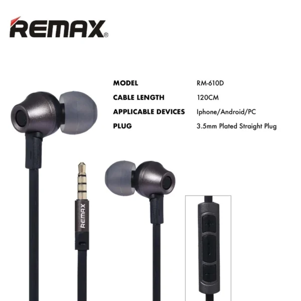 Remax 120cm Length In-Ear Wired Earphones for Music RM-610D - Image 4