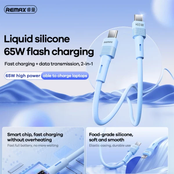 Remax Fast Charging Type-c to Type-c 65W Cable for Phone RC-C091 BLACK - Image 5