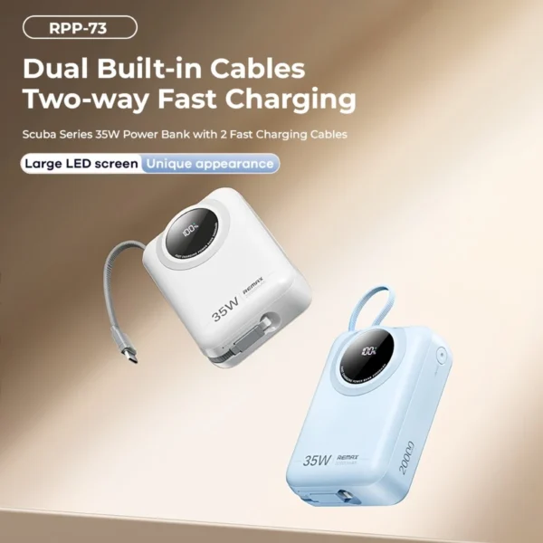 Remax 35W Power Bank 20000mAh Fast Charging Cables for Travel RPP-73 - Image 5