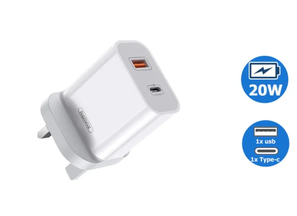 Remax 20W PD+QC Fast Charger Dual Ports for Smart Phone RP-U68 WHITE