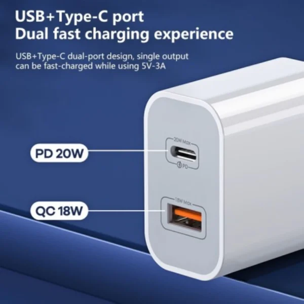 Remax 20W PD+QC Fast Charger Dual Ports for Smart Phone RP-U68 WHITE - Image 6