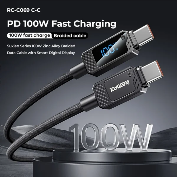 Remax 100W Data Cable with Smart Digital Display for Phone and Laptop RC-C069 BLACK - Image 2