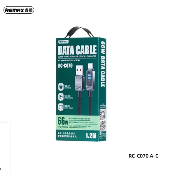 Remax USB to Type-C 66W Fast Charging Cable with Display for Mobile Phone and Laptop RC-C070 - Image 2