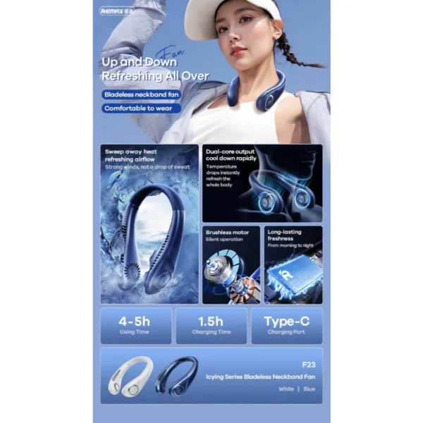 Remax 5000mAh Bladeless Neckbank Fan for Outdoors Activities F23 - Image 2