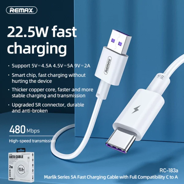 Remax 5A Fast Charging Data Cable 2m Length for Home and Office Use RC-183a - Image 3