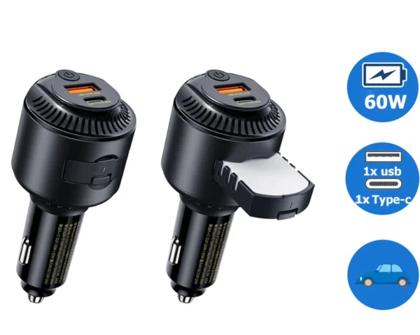 Remax 2 in 1 Car Charger 60W PD + QC Fast Charging for Phone RCC353