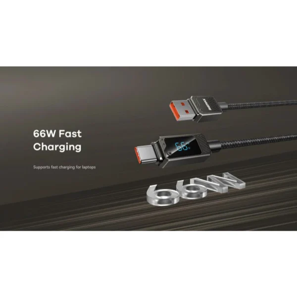 Remax USB to Type-C 66W Fast Charging Cable with Display for Mobile Phone and Laptop RC-C070 - Image 3