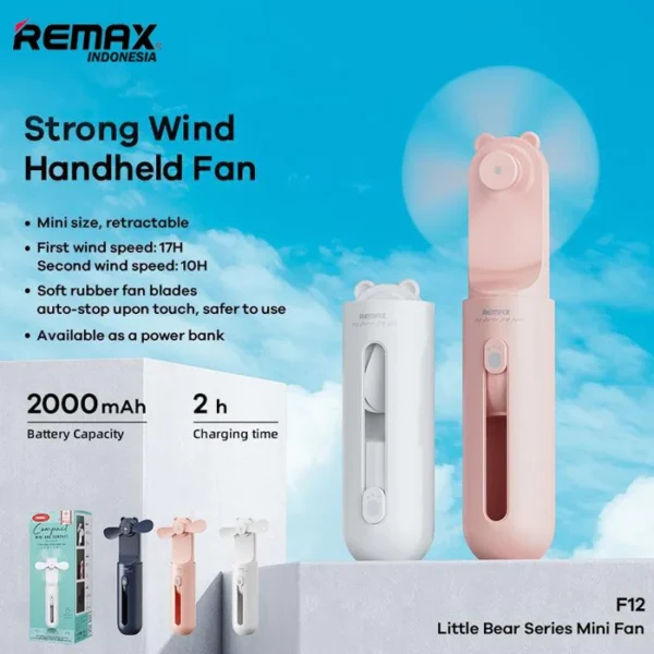 Remax USB handheld Mini Fan with 2000mAh F12 Pro - Image 5