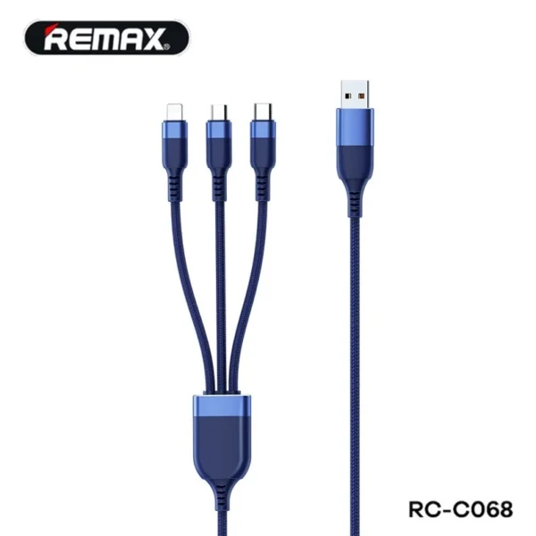 Remax 3 in 1 Super Fast Charging 66W Data Cable for Multiple Devices RC-C068