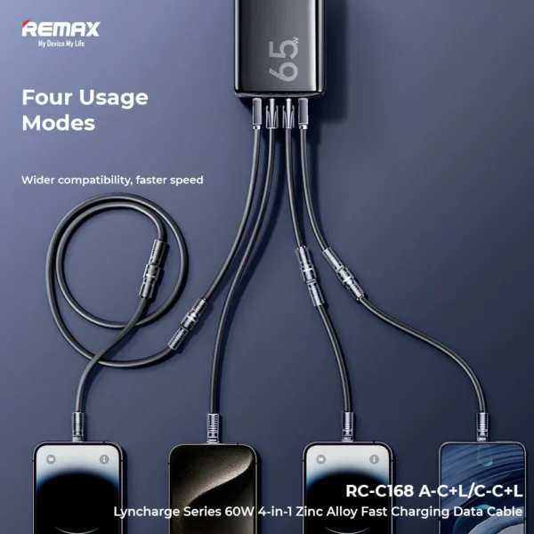 Remax 4 in 1 Data Cable 60W Fast Charging for Multiple Devices RC-C168 - Image 2