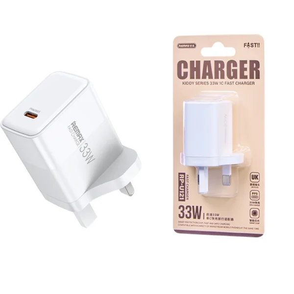 Remax 33W UK Plug Type-c Fast Charging Adapter for Phone Tablet RP-U121 - Image 3