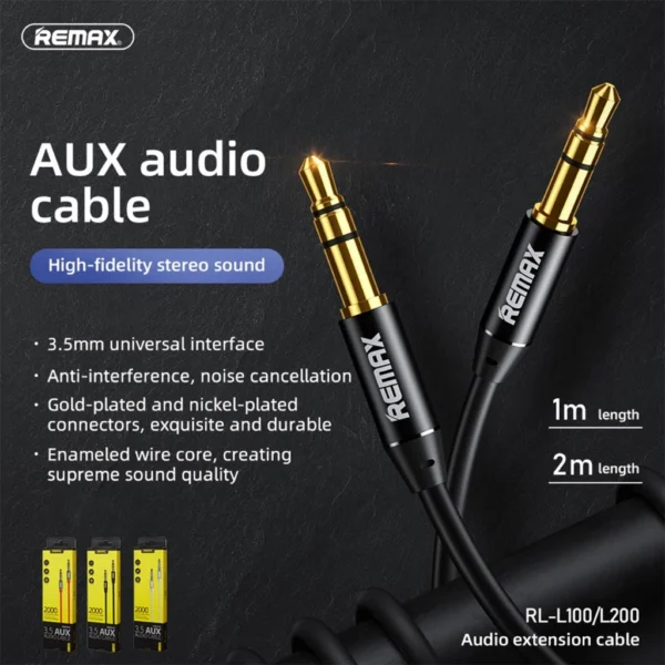 Remax 100/200cm Length Aux Audio Cable 3.5MM Plug RL-L100/L200 - Image 3