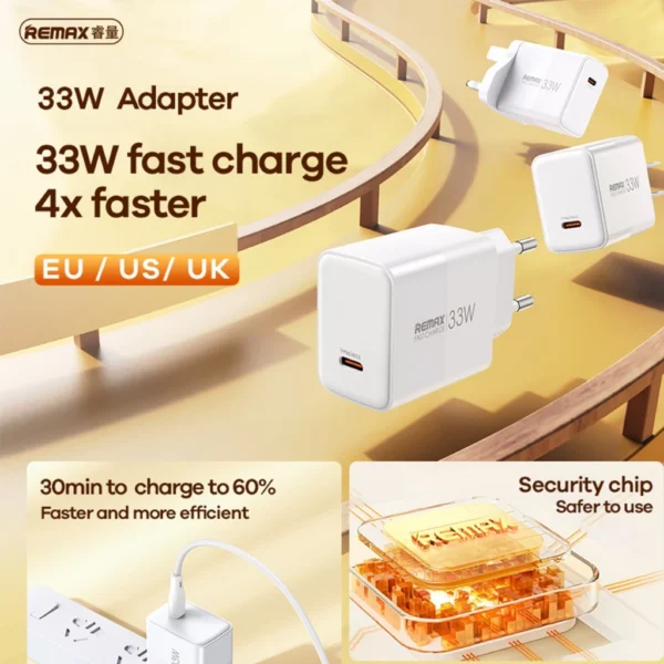 Remax 33W UK Plug Type-c Fast Charging Adapter for Phone Tablet RP-U121 - Image 5