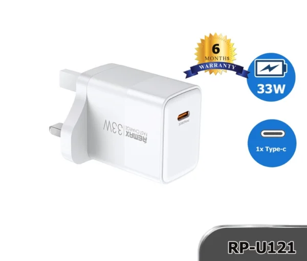 Remax 33W UK Plug Type-c Fast Charging Adapter for Phone Tablet RP-U121
