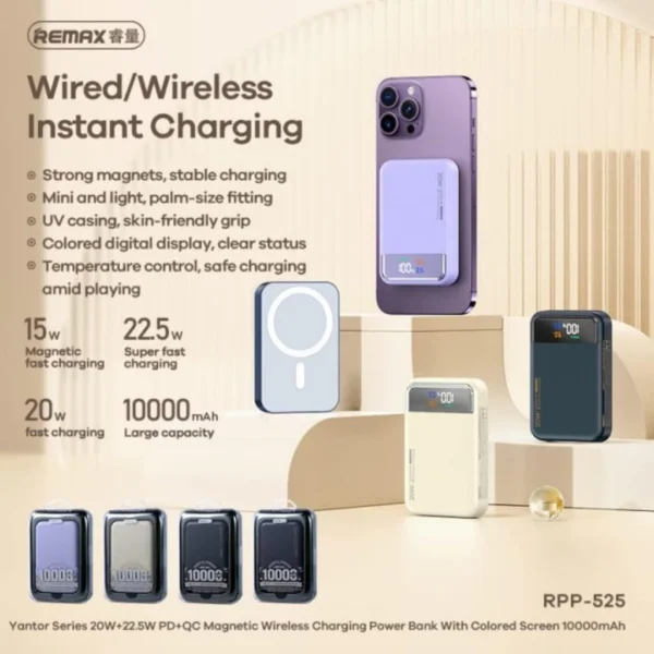 Remax 10000mAh Power Bank 20W+22.5W Magnetic Wireless Fast Charging RPP-525 - Image 2