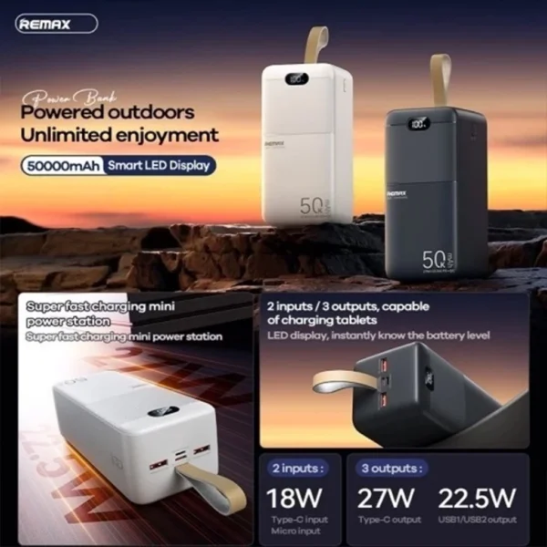 Remax 50000mAh Large Capacity Power Bank  Fast Charging with Smart LED Display for Outdoor RPP-117 - Image 3