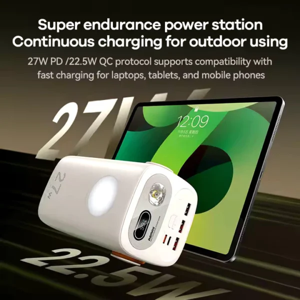 Remax 60000mAh Large Capacity Power Bank Dual LED Lights for Outdoors RPP-123 GREY - Image 2