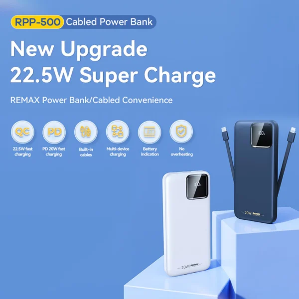 Remax 10000mAh Power Bank Quick Charging for Multiple Devices RPP-500 BLUE - Image 4