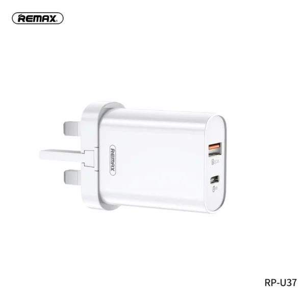 Remax 18W Dual Ports Fast Charging Adapter UK Plug RP-U37