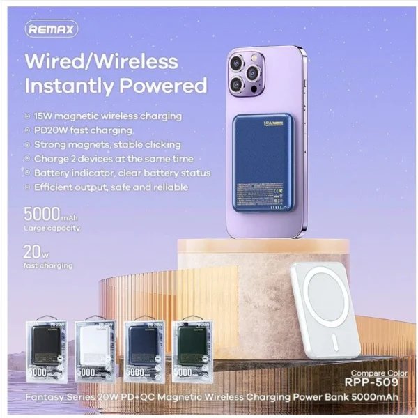 Remax  20W Magnetic Wireless Charging 5000mAh Fast Charge Power Bank RPP-509 BLACK - Image 5