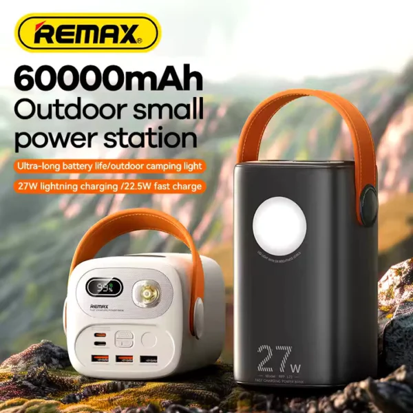 Remax 60000mAh Large Capacity Power Bank Dual LED Lights for Outdoors RPP-123 GREY - Image 6