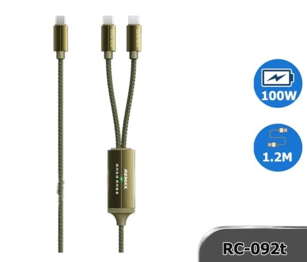 Remax 100W Type C to Type C 2 in1 Mobile Phone Fast Charging Cable RC-092t