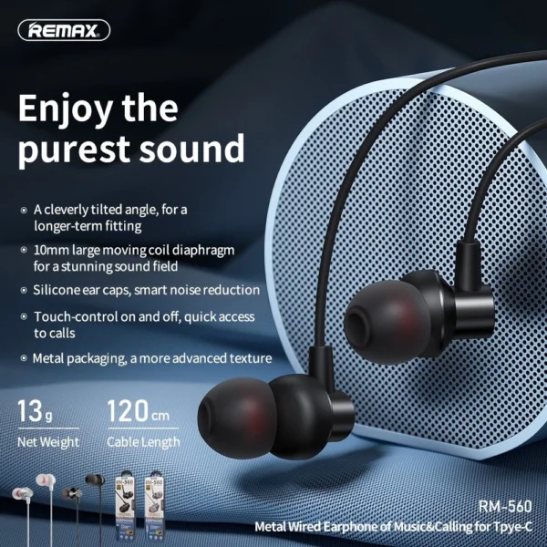 Remax 120cm Length Metal Wired Earphone of Music Calling RM-560i - Image 4