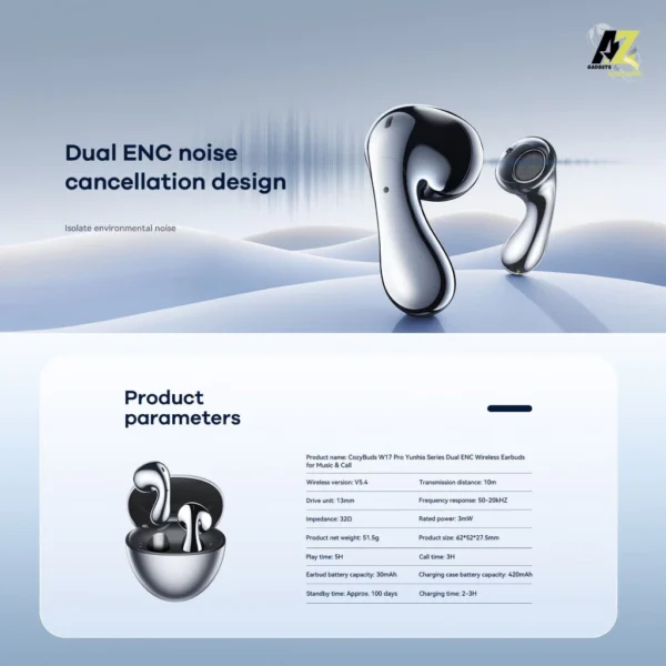 REMAX COZYBUDS W17 PRO YUNHIA SERIES DUAL ENC WIRELESS EARBUDS SILVER - Image 3