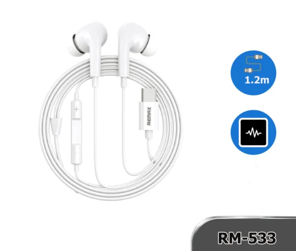 Remax Type-C and Lightning Wired Earphones for Calls & Music In-Ear Headphones RM-533