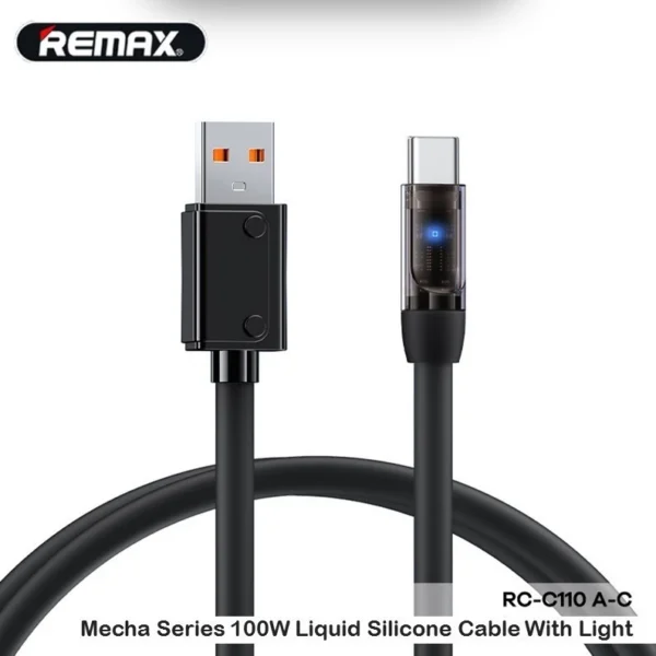 Remax 100W Type C Cable with Light Quick Charging Data Cable for Phone and Laptop RC-C110 BLACK