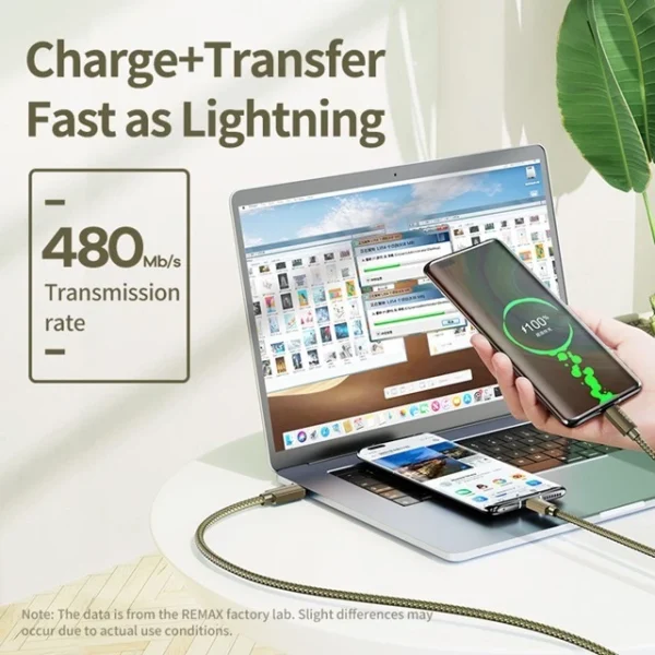 Remax 100W Type C to Type C 2 in1 Mobile Phone Fast Charging Cable RC-092t - Image 4