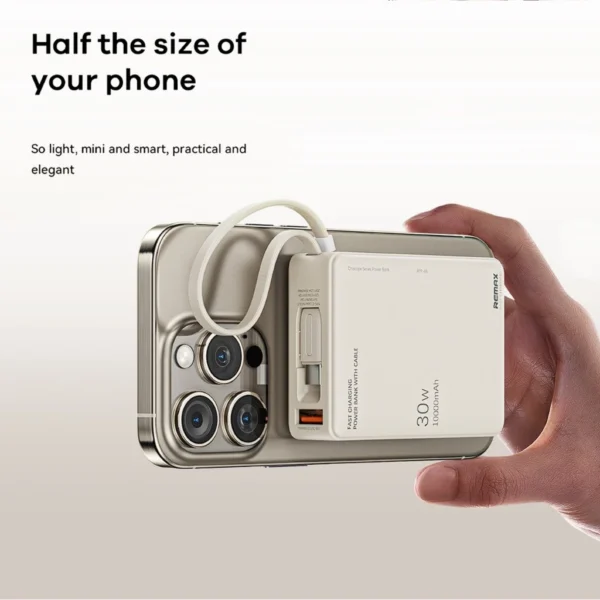 Remax 30W+22.5W Fast Charging Powerbank with Built-in Cable for Phone RPP-86 GREY - Image 5