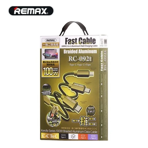Remax 100W Type C to Type C 2 in1 Mobile Phone Fast Charging Cable RC-092t - Image 6