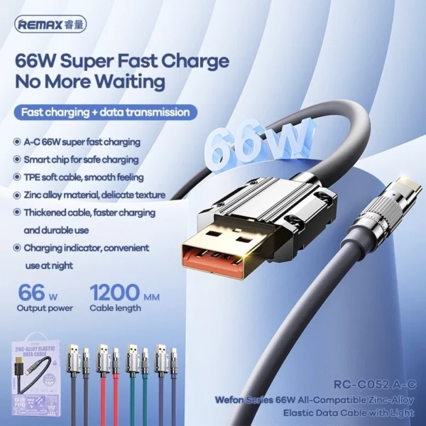 Remax 66W USB to Type-c Fast Charging Data Cable for Home Office RC-C052 - Image 3
