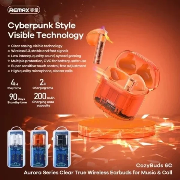 Remax Bluetooth Earphone Clear True Wireless Earbuds for Smartphone Cozybuds 6C BLACK - Image 4