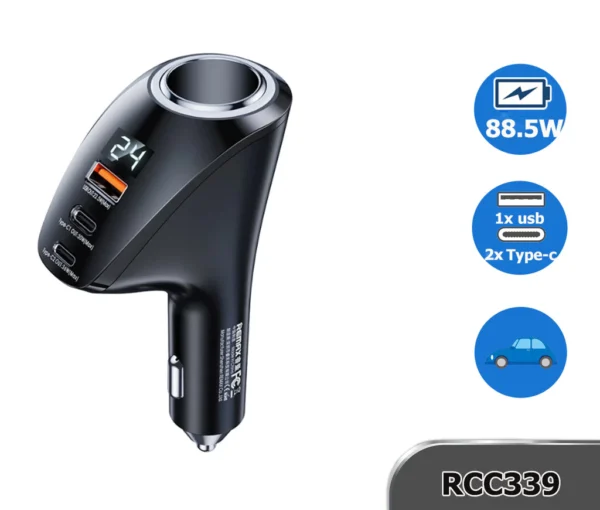 Remax 88.5W PD+QC  Fast Car Charger with Digital Display for Car RCC339