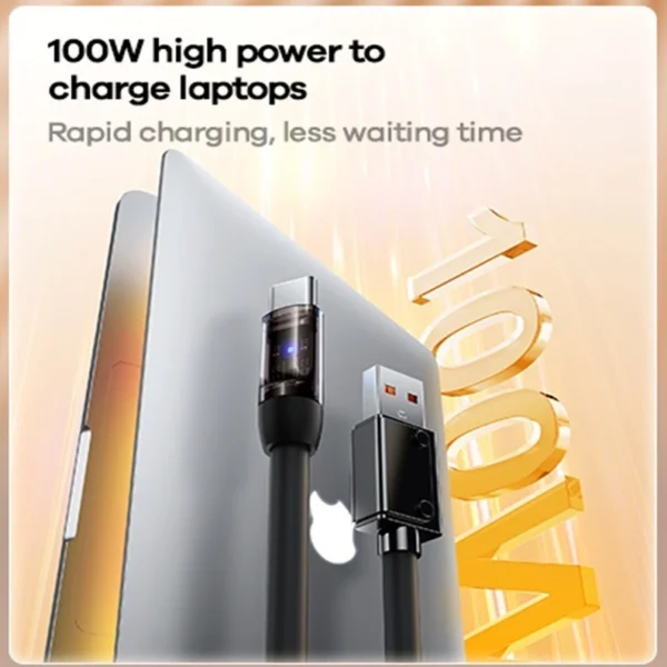Remax 100W Type C Cable with Light Quick Charging Data Cable for Phone and Laptop RC-C110 BLACK - Image 4