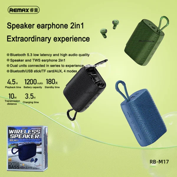 Remax Waterproof and Portable Wireless Speaker with Earbuds for Mobile Phone RB-M17 BLACK - Image 5