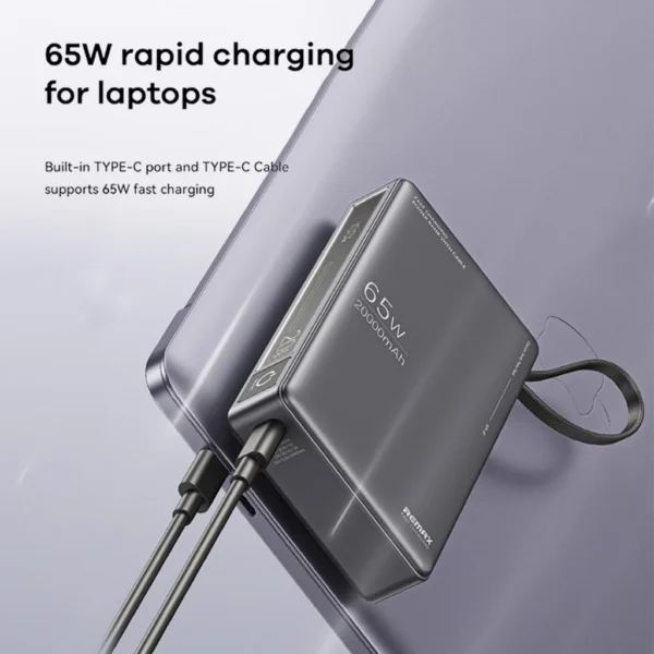 Remax 30W+22.5W Fast Charging Powerbank with Built-in Cable for Phone RPP-86 GREY - Image 8