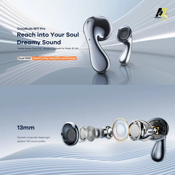 REMAX COZYBUDS W17 PRO YUNHIA SERIES DUAL ENC WIRELESS EARBUDS SILVER - Image 4