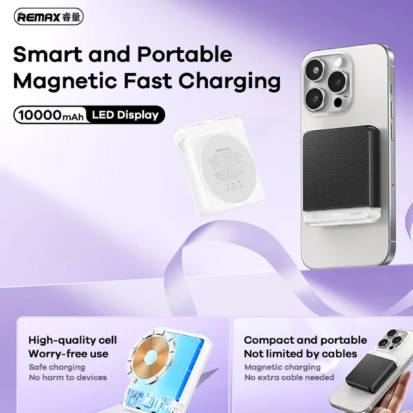 Remax 10000mAh Power Bank Wireless 20W Fast Charging for Phone RPP-9 - Image 3